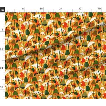Spoonflower Fabric - Mushroom Botanical Toadstools Mustard Gold Green Kitchen Decor Printed on Petal Signature Cotton Fabric by The Yard - Sewing Quilting Apparel Crafts Decor