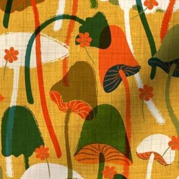 Spoonflower Fabric - Mushroom Botanical Toadstools Mustard Gold Green Kitchen Decor Printed on Petal Signature Cotton Fabric by The Yard - Sewing Quilting Apparel Crafts Decor
