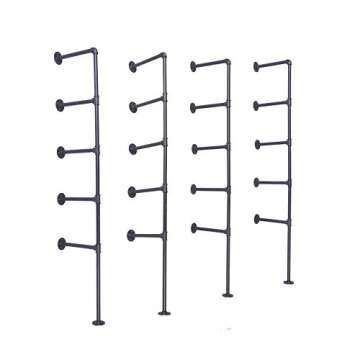 Topower Industrial French Country Style Decorative Pipe Wooden Wall ShelvesRustic DIYCeiling Pipe Shelf Wall Vintage Hung Bracket Industrial Shelves (Five-Layer × 4)