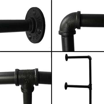 Topower Industrial French Country Style Decorative Pipe Wooden Wall ShelvesRustic DIYCeiling Pipe Shelf Wall Vintage Hung Bracket Industrial Shelves (Five-Layer × 4)