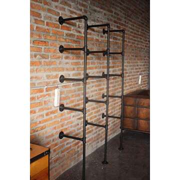 Topower Industrial French Country Style Decorative Pipe Wooden Wall ShelvesRustic DIYCeiling Pipe Shelf Wall Vintage Hung Bracket Industrial Shelves (Five-Layer × 4)