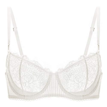 DOBREVA Women's Sexy Lace Push Up Plus Size Bra - Sheer Balconette Underwire Unlined Ivory_Eyelash L...