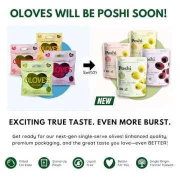 Poshi Olives + Veggies | Whole Pitted Olives 4 Flavor Variety | Poshi 4 Flavor Variety | Vegan, Kosher, Gluten Free + Keto Friendly Healthy Snacks (24 Pack)