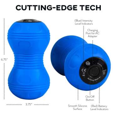 Rolling With It Vibrating Peanut Massage Ball - Deep Tissue Trigger Point Therapy, Myofascial Release - Handheld, Cordless - 4 Intensity Levels - Dual Lacrosse Ball Vibration Massager (Blue)
