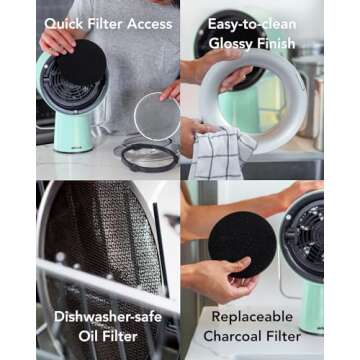 Airhood Wired Portable Kitchen Exhaust Fan | Range Hood with 5 Activated Charcoal Air Filters & Stainless-steel Oil Filter | Easy to Clean - Ideal for Indoor Cooktop Use (Mint Green)