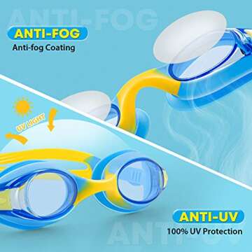 Portzon Unisex-Child Swim Goggles, Anti Fog No Leaking Clear Vision Water Pool Swimming Goggles