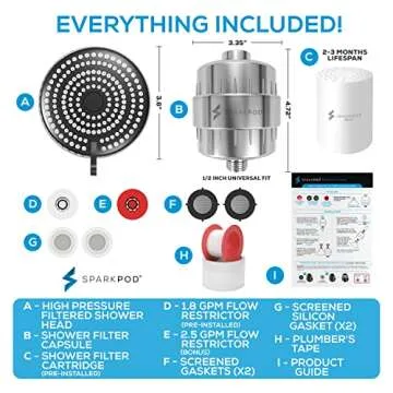 SparkPod 23-Stage Filtered Shower Head with 3 Spray Settings - High Pressure Shower Head with Filters for Dry Hair and Skin - Showerhead with Filter Reduces Chlorine & Heavy Metals (Polished Chrome)