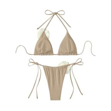 OYOANGLE Women's Stylish 2 Piece Floral Bikini Set - Summer Essential Khaki Small
