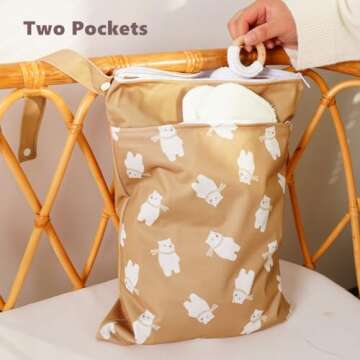 Opgroeie Wet Dry Bags with Two Zippered Pockets and Handle, Reusable Storage Bag for Breast Pump Parts & Baby Items, Waterproof Diaper Bags, Yoga Gym Bag for Swimsuits or Wet Clothes-2pcs, 11.8*15.75"