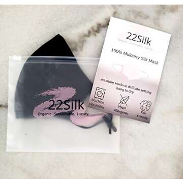 22Silk Mulberry Silk Face Mask Reusable & Adjustable Face Mask, 3D Chin Design for Flattering & Comfortable fit 6A Silk (Black)