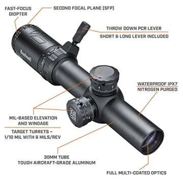 Bushnell Optics- 4x24mm Riflescope with FFP Drop Zone-223 BCD Reticle, Waterproof and Fully-Multi Co...