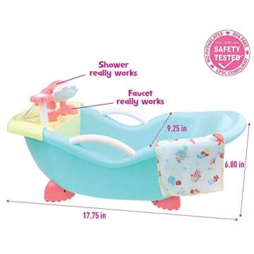 JC Toys - for Keeps Playtime! | Baby Doll Real Working Bath Set | Fits Dolls up to 16" | Shower and ...