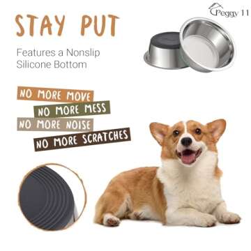 PEGGY11 Deep Stainless Steel Anti-Slip Dog Bowls - 2-Pack, 3 Cups