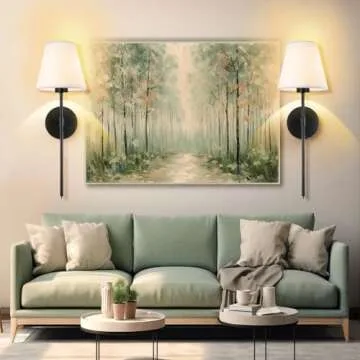 WimiSom Wall Sconces Sets of 2, Retro Industrial Wall Lamps, Bathroom Vanity Sconces Wall Lighting with White Fabric Shades, Suitable for Bedroom Living Room Kitchen Corridor (Black)