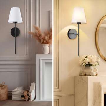 WimiSom Wall Sconces Sets of 2, Retro Industrial Wall Lamps, Bathroom Vanity Sconces Wall Lighting with White Fabric Shades, Suitable for Bedroom Living Room Kitchen Corridor (Black)