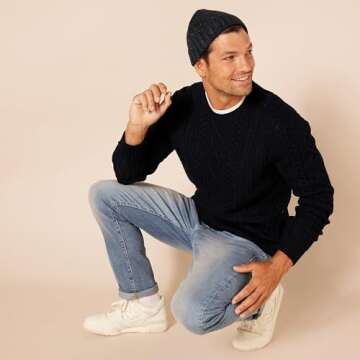 Amazon Essentials Men's Long-Sleeve 100% Cotton Fisherman Cable Crewneck Sweater, Black, Large