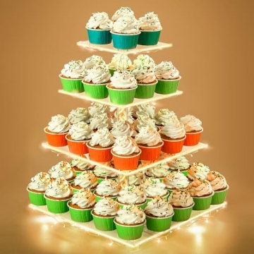 Utopia Home - Acrylic Cupcake Stand with LED Light Strings - 4 Tier Premium Cupcake Tower - Cup Cake...