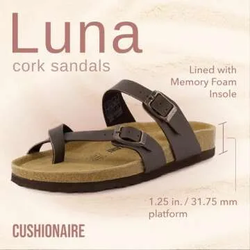 CUSHIONAIRE Luna Cork Footbed Women's Sandals - Comfortable Slip-On Slides with Adjustable Straps & ...