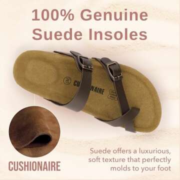 CUSHIONAIRE Luna Cork Footbed Women's Sandals - Comfortable Slip-On Slides with Adjustable Straps & Memory Foam for All-Day Wear | Beach Essential Summer Sandals for Women 2025, BROWN 8.5