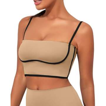 AngiMelo Women's Longline Square Neck Sports Bra Tank Top with Adjustable Straps