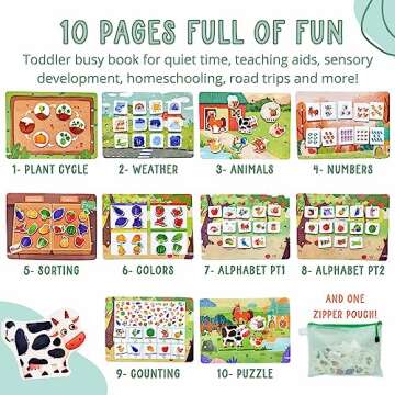 SpiritnSprout Montessori Sensory Busy Book for Toddlers 1-3 Preschool Farm Velcro Puzzles for Quiet ...