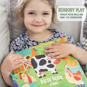 SpiritnSprout Montessori Sensory Busy Book for Toddlers 1-3 Preschool Farm Velcro Puzzles for Quiet Time Busy Farm Book for Learning & Travel Activities for Toddlers