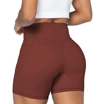 Sunzel Stylish No Front Seam Biker Shorts for Women with Pockets and Tummy Control in Wine Red - Per...