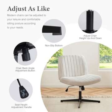 Sweetcrispy Criss Cross Chair Legged, Armless Office Desk Chair No Wheels, Swivel Vanity Chair, Height Adjustable Wide Seat Computer Task Chair, Fabric Vanity Modern Home Chair Beige