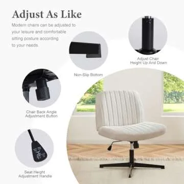 Sweetcrispy Criss Cross Chair Legged, Armless Office Desk Chair No Wheels, Swivel Vanity Chair, Height Adjustable Wide Seat Computer Task Chair, Fabric Vanity Modern Home Chair Beige