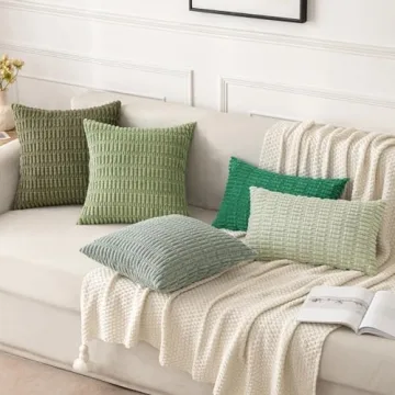 MIULEE Green Corduroy Decorative Pillow Covers 18x18 Inches