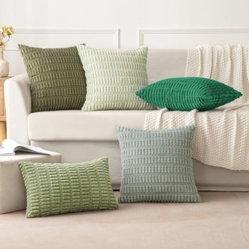 MIULEE Green Corduroy Decorative Pillow Covers 18x18 Inches