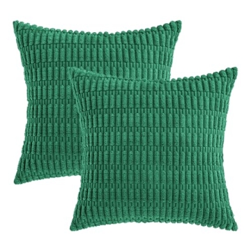 MIULEE Green Corduroy Decorative Pillow Covers 18x18 Inches