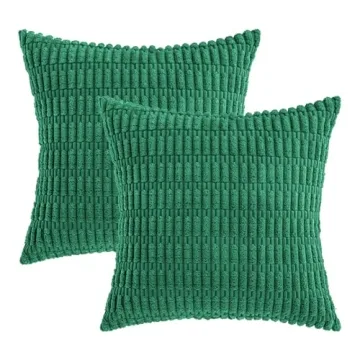 MIULEE Green Corduroy Decorative Pillow Covers 18x18 Inches