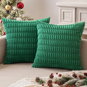 MIULEE Green Corduroy Decorative Pillow Covers 18x18 Inches