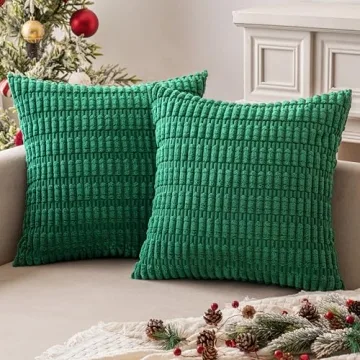 MIULEE Green Corduroy Decorative Pillow Covers 18x18 Inches