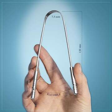 MasterMedi Tongue Cleaner Tongue Scraper Surgical Grade Stainless Steel Tongue Brush Dental Kit Professional Eliminate Bad Breath With Non-synthetic Grip (Family Pack (4 pcs)