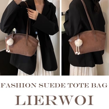 Stylish Brown Suede Tote Bag for Women Work Travel