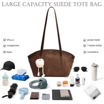 Stylish Brown Suede Tote Bag for Women Work Travel