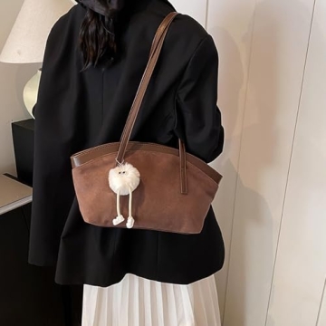 Stylish Brown Suede Tote Bag for Women Work Travel