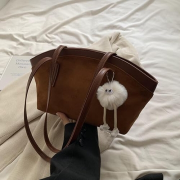 Stylish Brown Suede Tote Bag for Women Work Travel