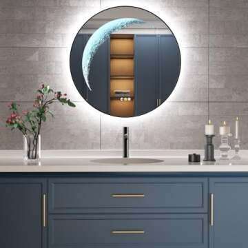 30'' Round Mirror with Light, Black Circle Mirror with Backlit & Half Moon Light, Anti-Fog, Dimmable...