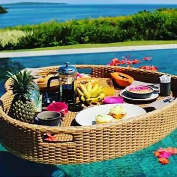 Swimming Pool Floating Tray Table, Water Surface Floating Drink Holder, Multifunction Breakfast Tray on The Water, Outdoor Water Play Fruit Food Plate,Apricot