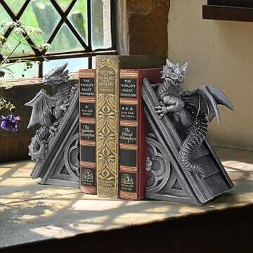 Design Toscano Castle Dragon Gothic Decor Decorative Bookend Statues, 8 Inch, Set of Two, Polyresin,...