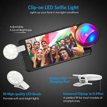 Upgraded Phone Camera Lens Kit with LED Selfie Light