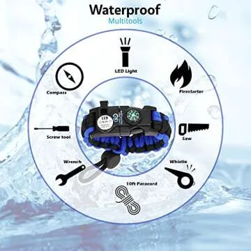 Nexfinity One Survival Paracord Bracelet - Tactical Emergency Gear Kit with SOS LED Light, 550 Grade, Adjustable, Multitools, Fire Starter, Compass, and Whistle - Set of 2 (Blue)