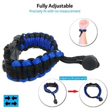Nexfinity One Survival Paracord Bracelet - Tactical Emergency Gear Kit with SOS LED Light, 550 Grade, Adjustable, Multitools, Fire Starter, Compass, and Whistle - Set of 2 (Blue)