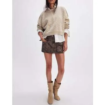 Antnation Women's Oversized Polka Dot Knit Sweater Casual Loose-Fit Pullover for Fall and Winter(Khaki-M)