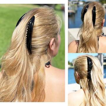 Camila Paris MP978/2 French Hair Side Combs, Black Curved Interlocking Combs French Twist Hair Combs...