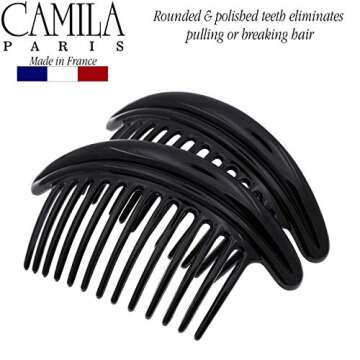 Camila Paris MP978/2 French Hair Side Combs, Black Curved Interlocking Combs French Twist Hair Combs, Strong Hold Hair Clips for Women Bun Chignon, Up-Do Styling Girls Hair Accessories Made in France