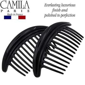 Camila Paris MP978/2 French Hair Side Combs, Black Curved Interlocking Combs French Twist Hair Combs, Strong Hold Hair Clips for Women Bun Chignon, Up-Do Styling Girls Hair Accessories Made in France